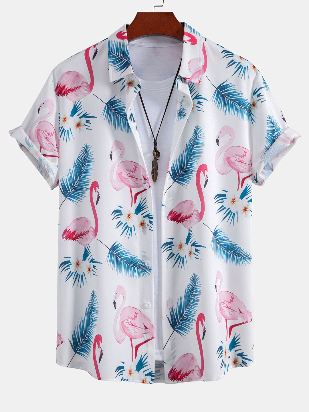 Flamingo Bladprint Overhemd met Knopen & Zwemshorts