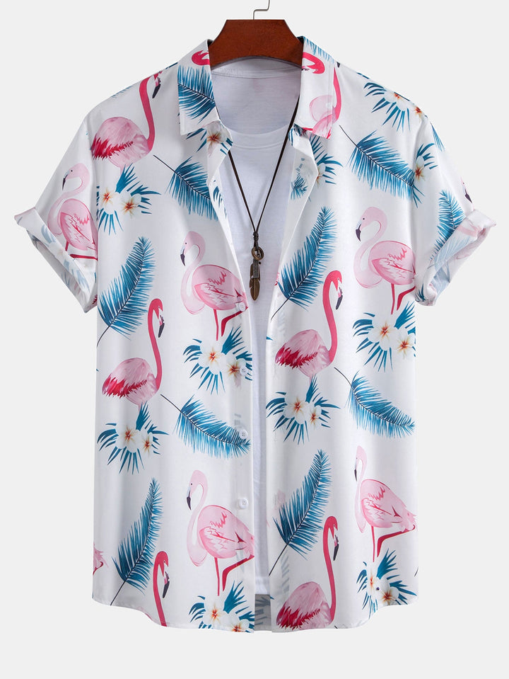 Flamingo Bladprint Overhemd met Knopen & Zwemshorts