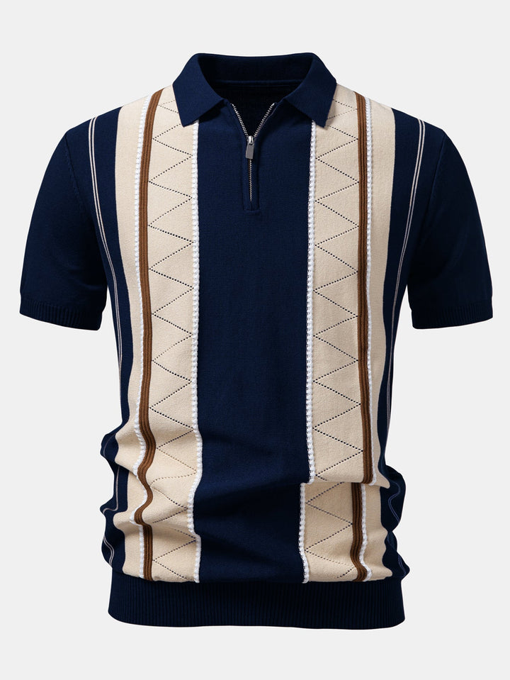 Contrast Striped Geometric zipper Knit Polo