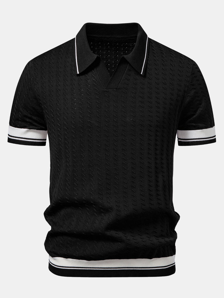 Contrast Trim Textured Johnny Collar Knit Polo
