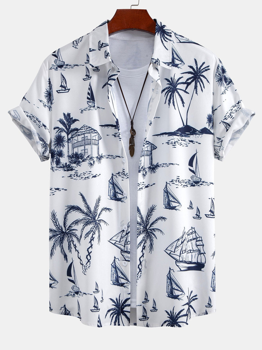 Island Sailing Print Knop-Up Shirt & Zwemshorts
