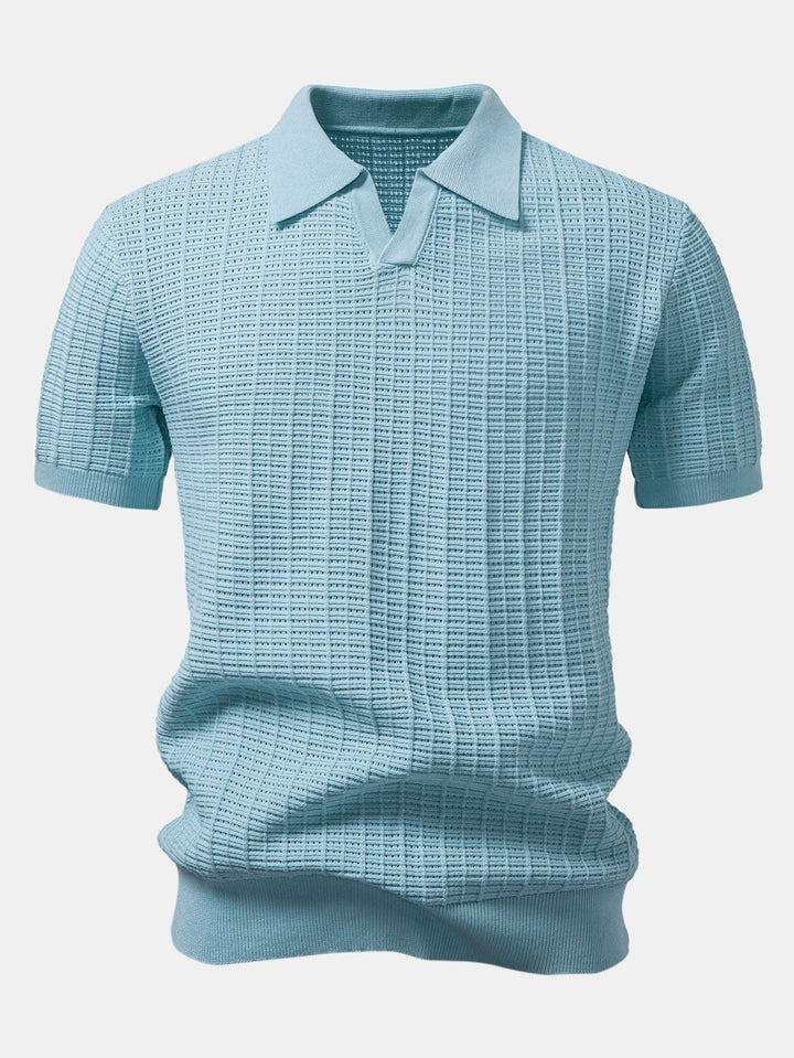Textured Jacquard Johnny Collar Knit Polo