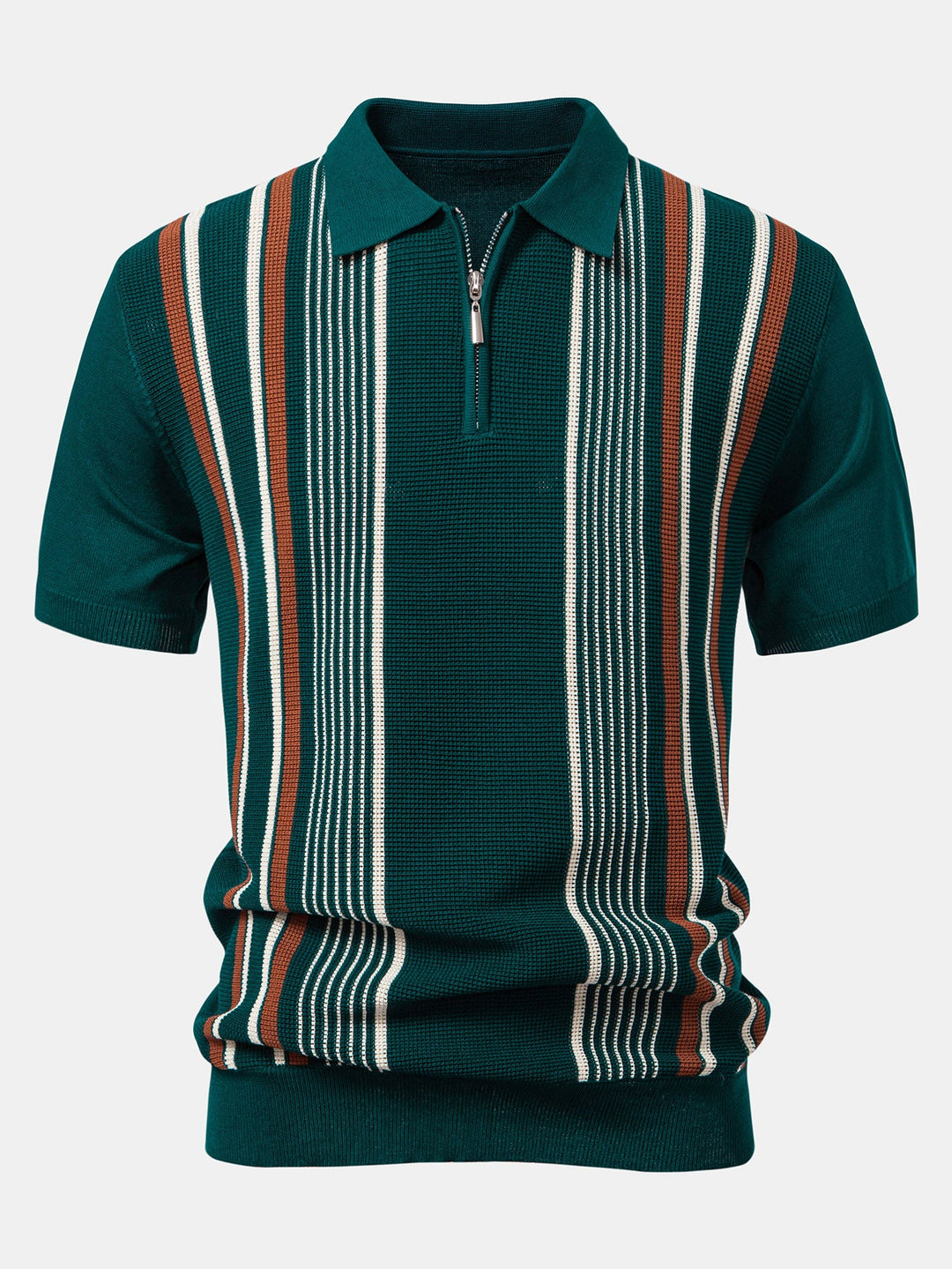Gestreepte gebreide Polo met rits & rechte ribgebreide broek