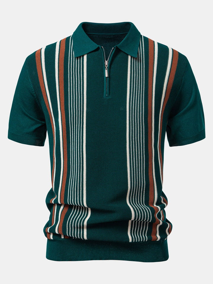 Gestreepte gebreide Polo met rits & rechte ribgebreide broek
