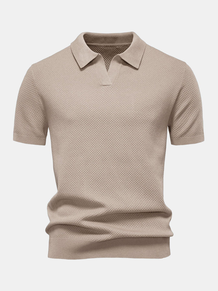 Ananasstructuur Gebreid V-hals Polo Shirt