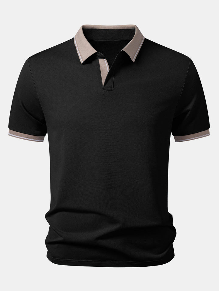 Contrast Trim Johnny Collar Polo