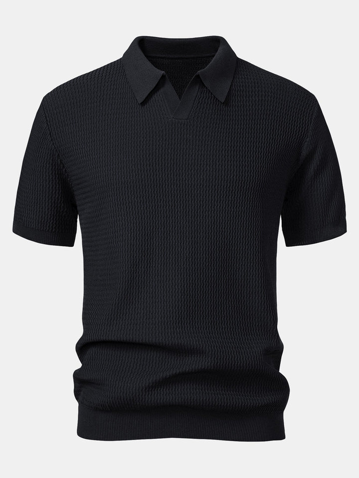 Wave Jacquard Gebreid V-hals Polo Shirt