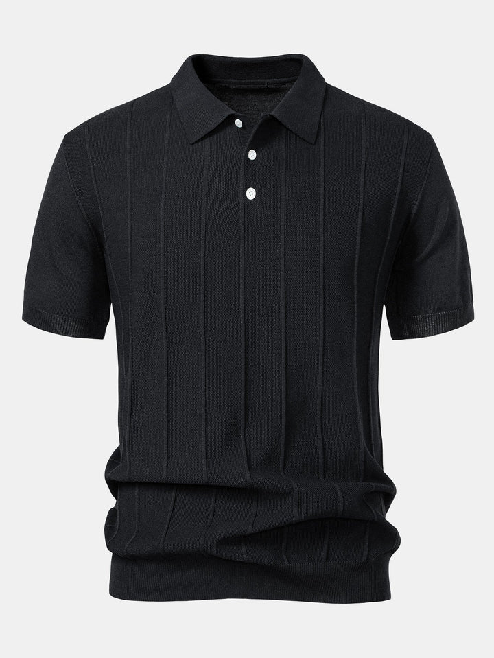 Stripe Jacquard Gebreid Polo Shirt & Rechte Ribbroek