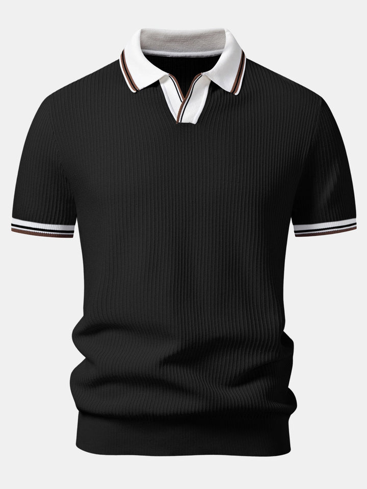 Contrast Trim Waffle Johnny Collar Knit Polo