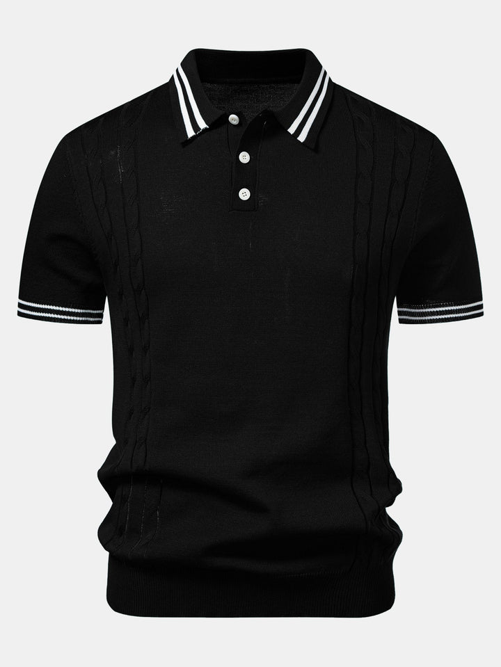Contrast Trim Twisted Jacquard Knit Polo