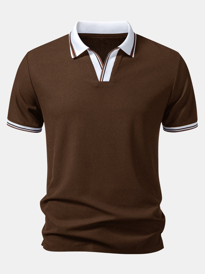 Contrast Trim Waffle Johnny Collar Polo