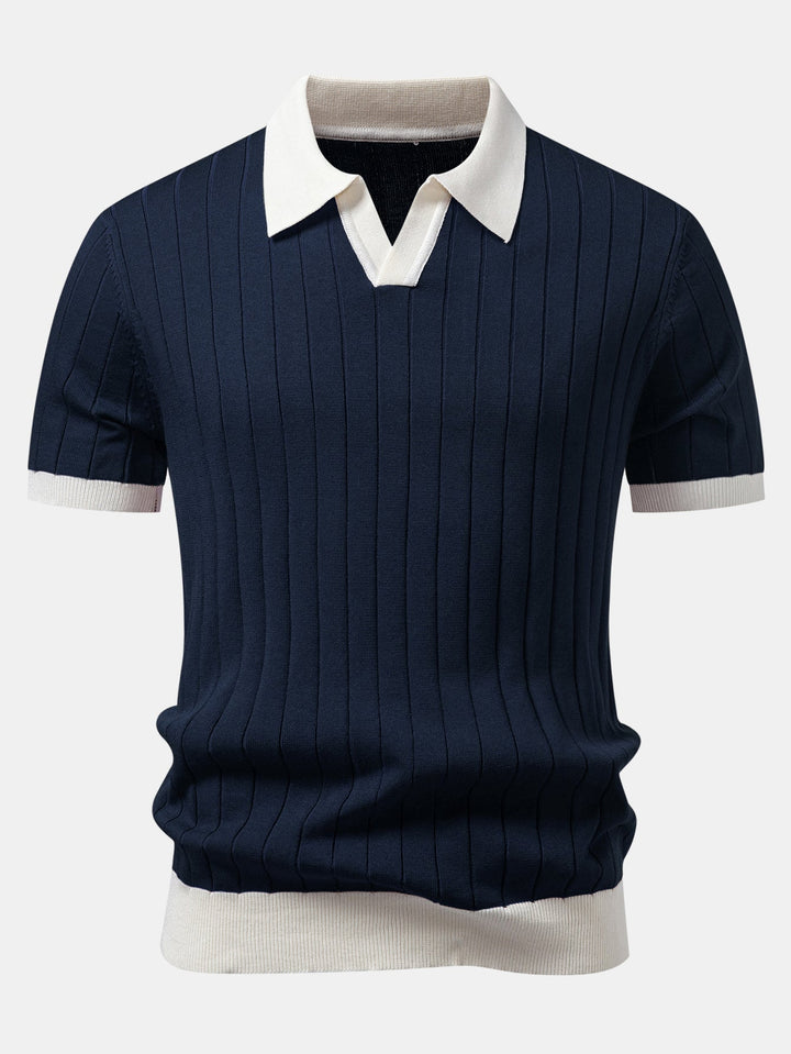 Contrast Trim Stripe Johnny Collar Polo