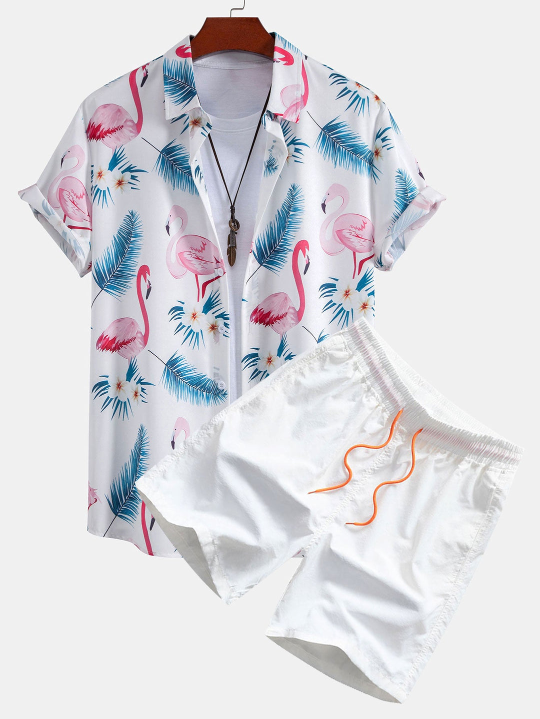 Flamingo Bladprint Overhemd met Knopen & Zwemshorts