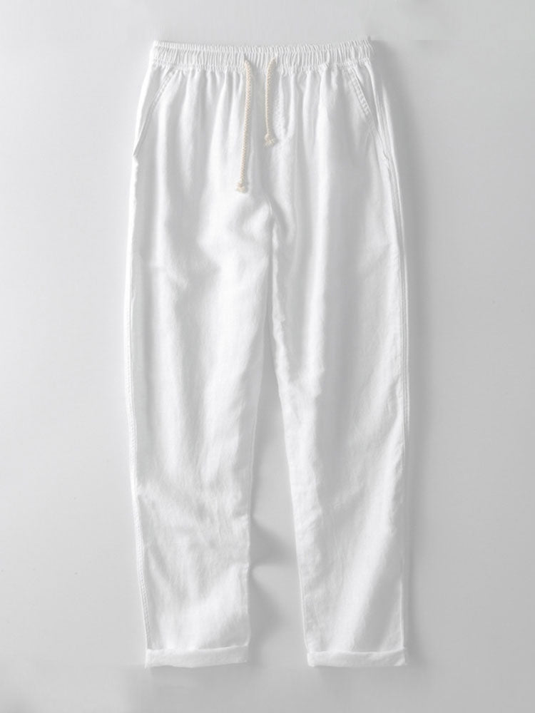 Gehaakte V-hals Polo-shirt & linnen broek met rechte pijpen