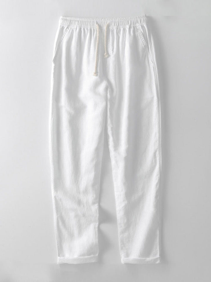 Gehaakte V-hals Polo-shirt & linnen broek met rechte pijpen