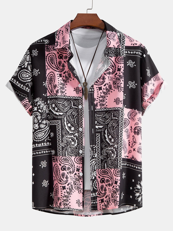 Paisley Print Knop-Up Shirt #Willekeurig patroon ontwerp# & Zwemshorts