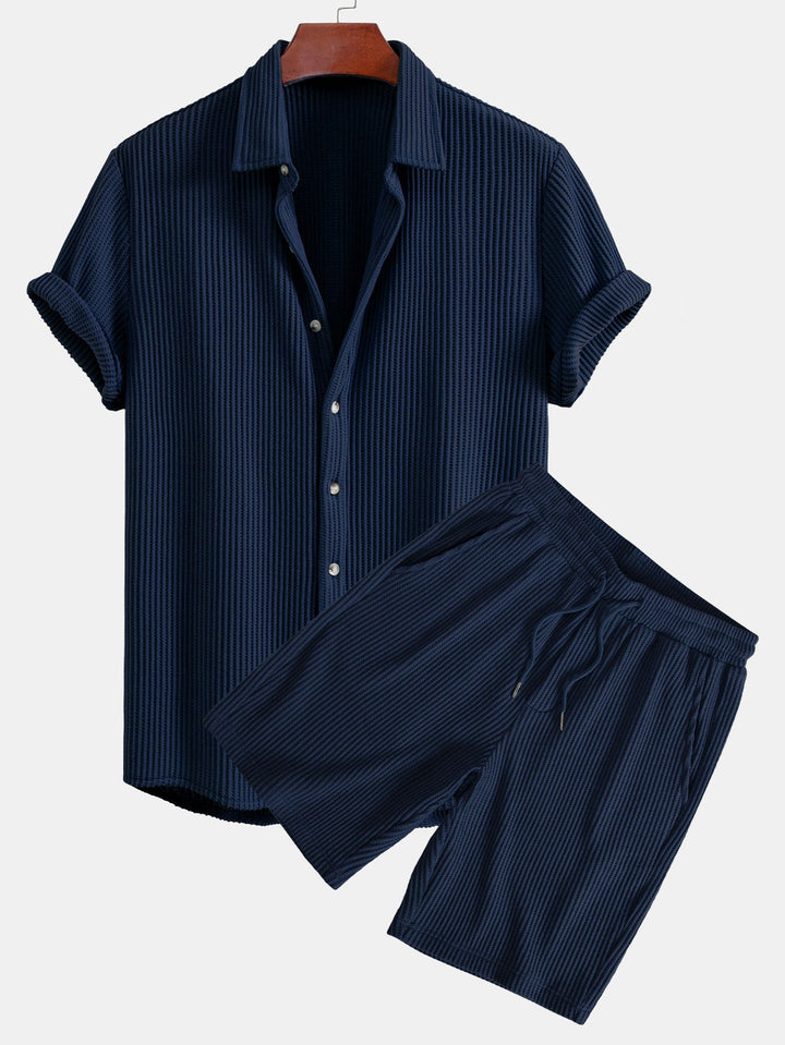 Wafel Knop-Up Shirt & Trekkoord Wafel Shorts