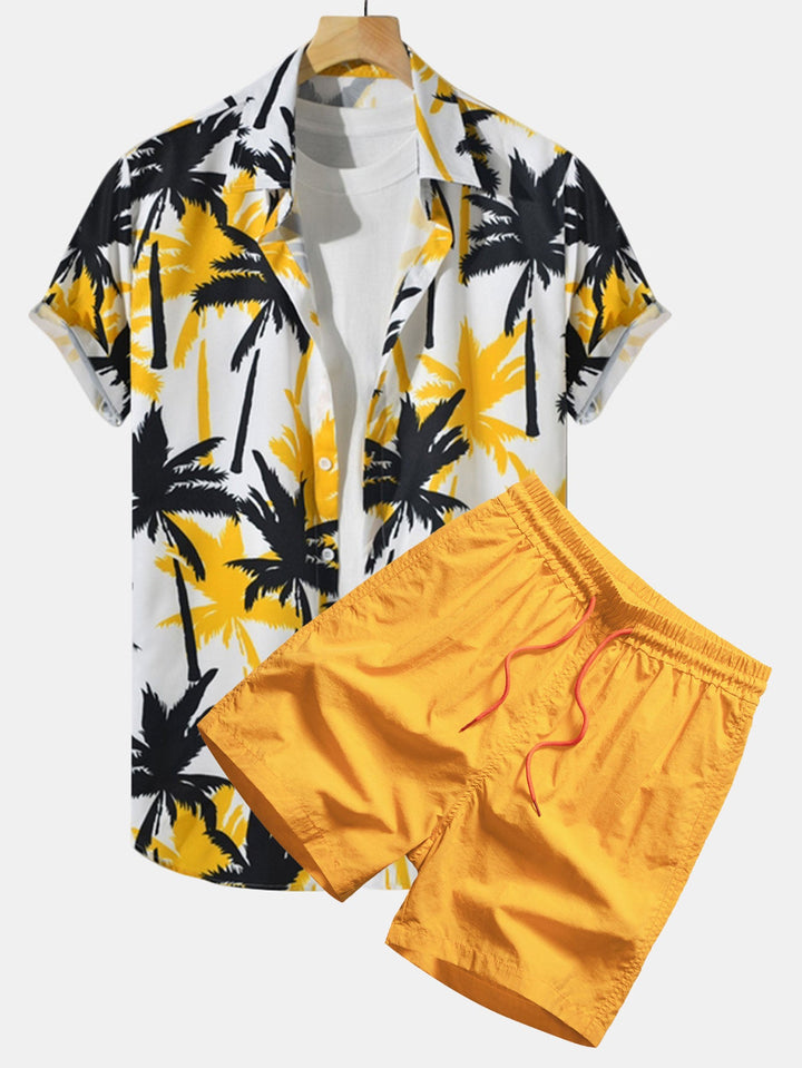 Palmboomprint Overhemd met Knopen & Zwemshorts