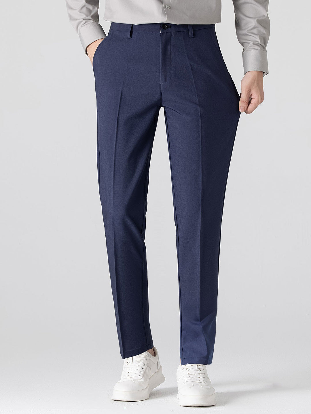 Contrast Textured Johnny Collar Knit Polo & Slim Fit Tapered Trousers