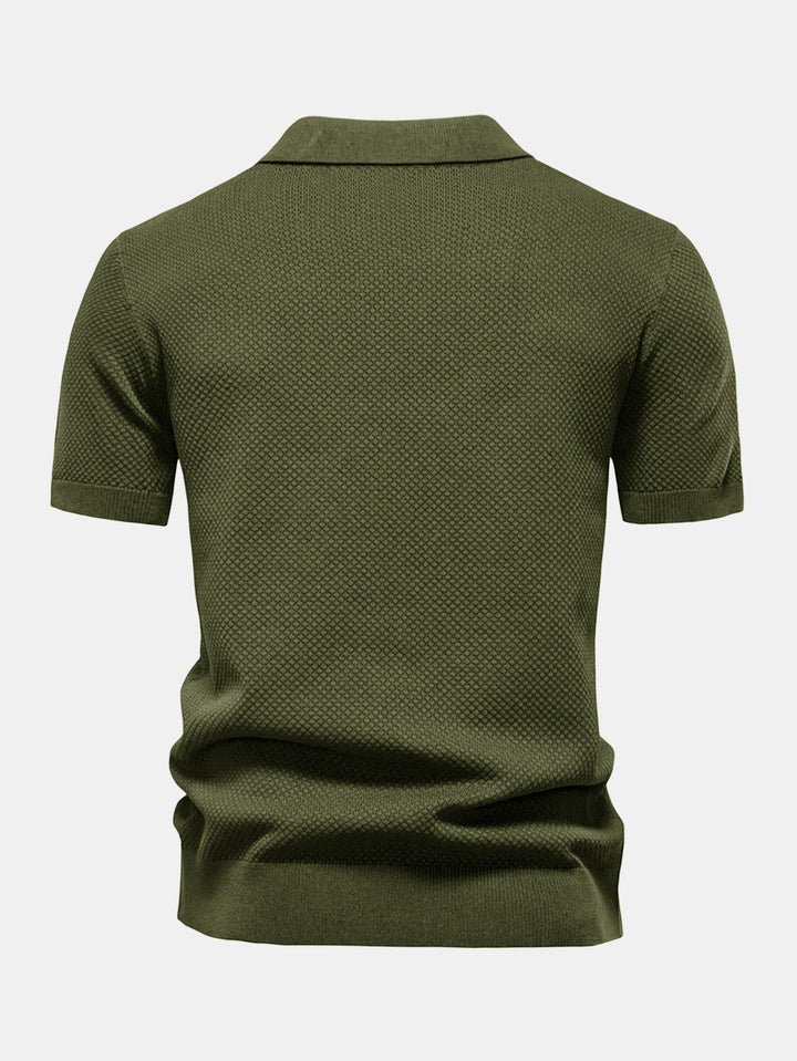 Ananasstructuur Gebreid V-hals Polo Shirt