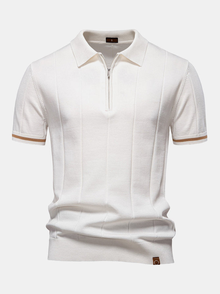 Contrast Trim Rits Gebreid Polo Shirt