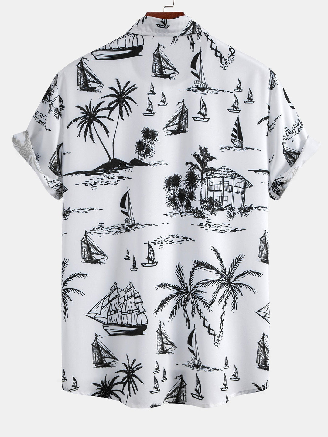 Island Sailing Print Knop-Up Shirt & Zwemshorts