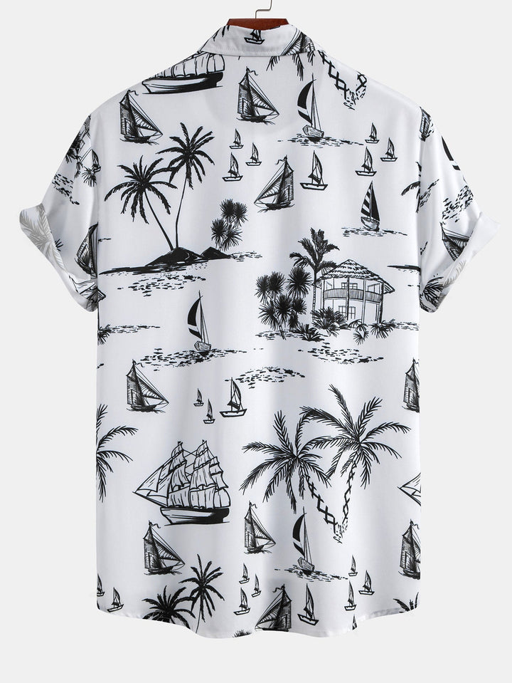 Island Sailing Print Knop-Up Shirt & Zwemshorts