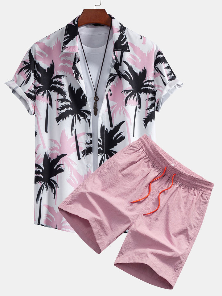 Palmboomprint Overhemd met Knopen & Zwemshorts