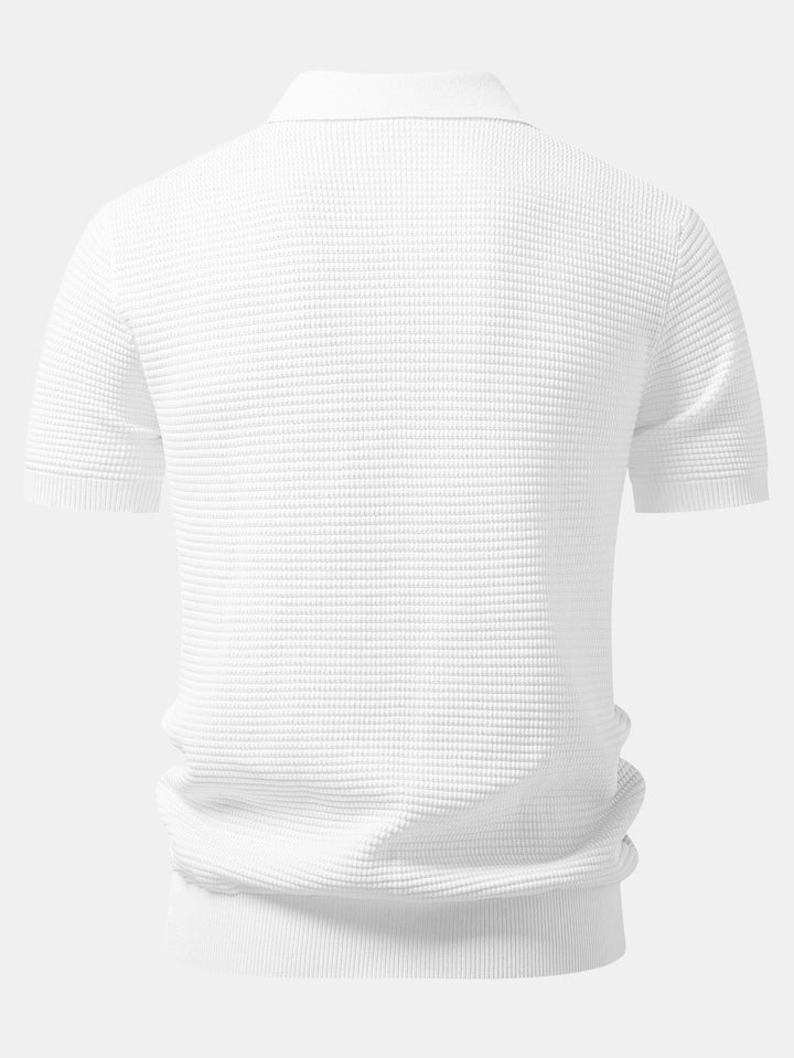 Contrast Waffle Zipper Knit Polo