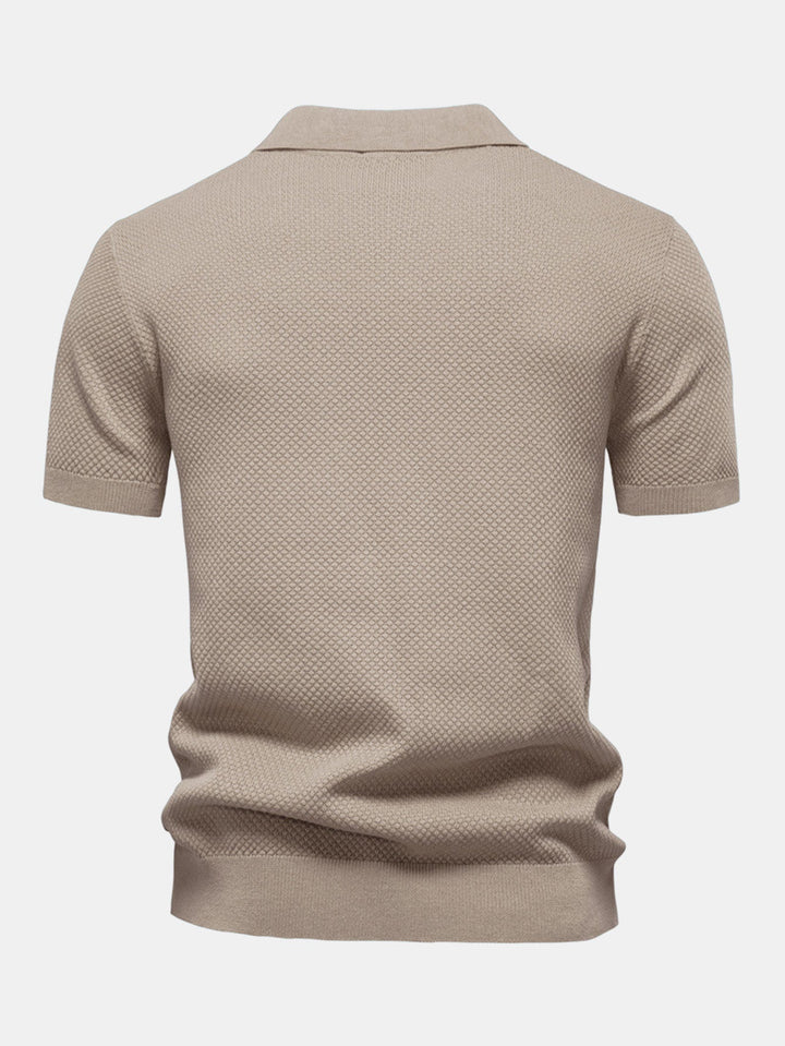 Ananasstructuur Gebreid V-hals Polo Shirt