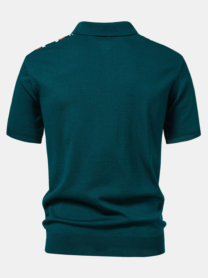 Gestreepte gebreide Polo met rits & rechte ribgebreide broek