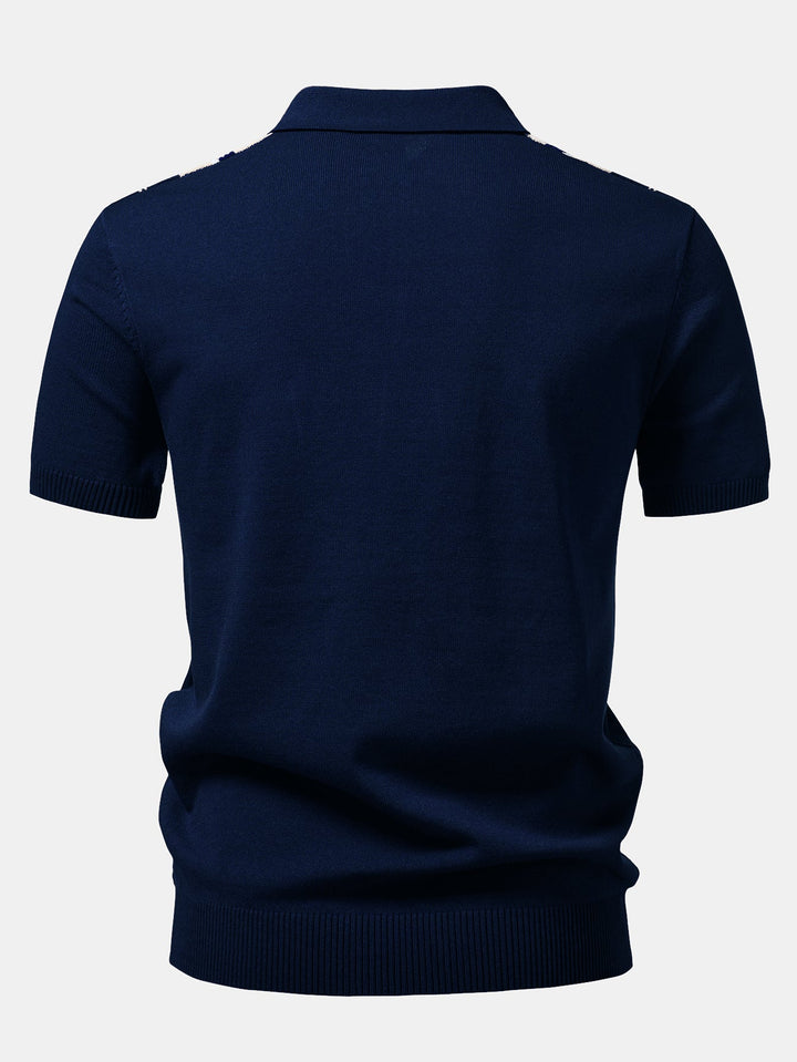 Contrast Striped Geometric zipper Knit Polo