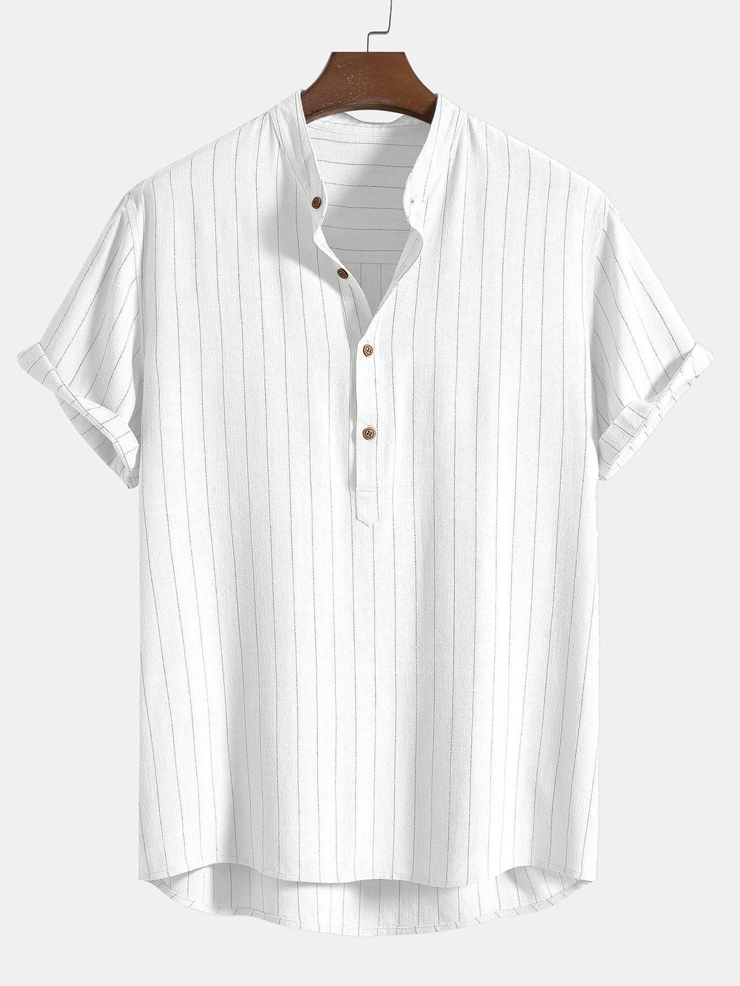 Linnenmix Gestreepte Half Open Placket Henley Kraag Shirt & Rechte Linnen Broek