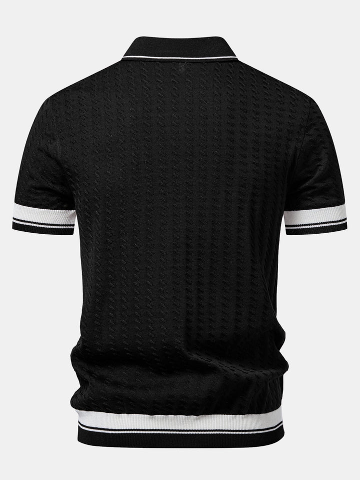 Contrast Trim Textured Johnny Collar Knit Polo