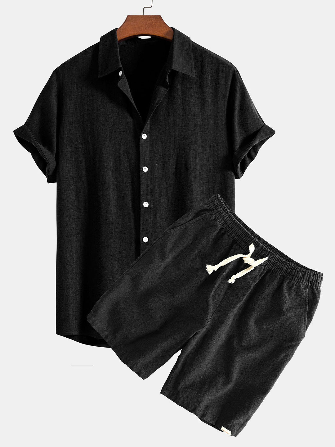 Linnen Rayon Mix Knopsluiting Shirt & Linnen Katoen Mix Touwsluiting Shorts