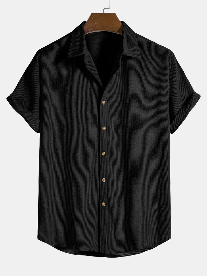 Korte Mouwen Corduroy Overhemd met Knopen & Shorts