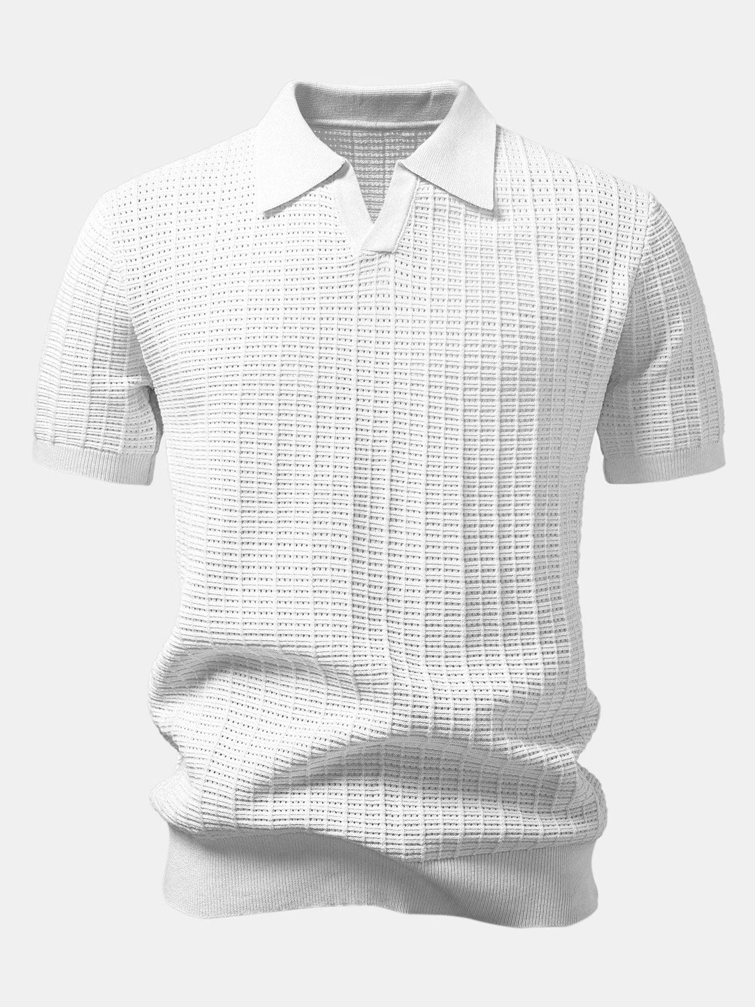 Textured Jacquard Johnny Collar Knit Polo