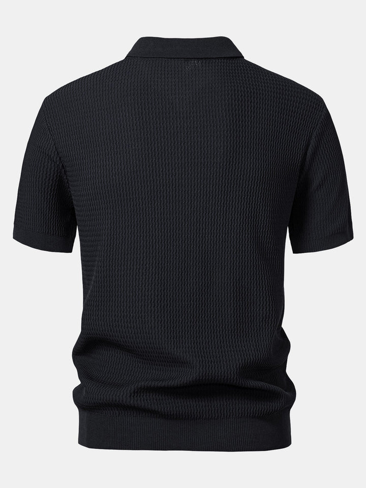 Wave Jacquard Gebreid V-hals Polo Shirt