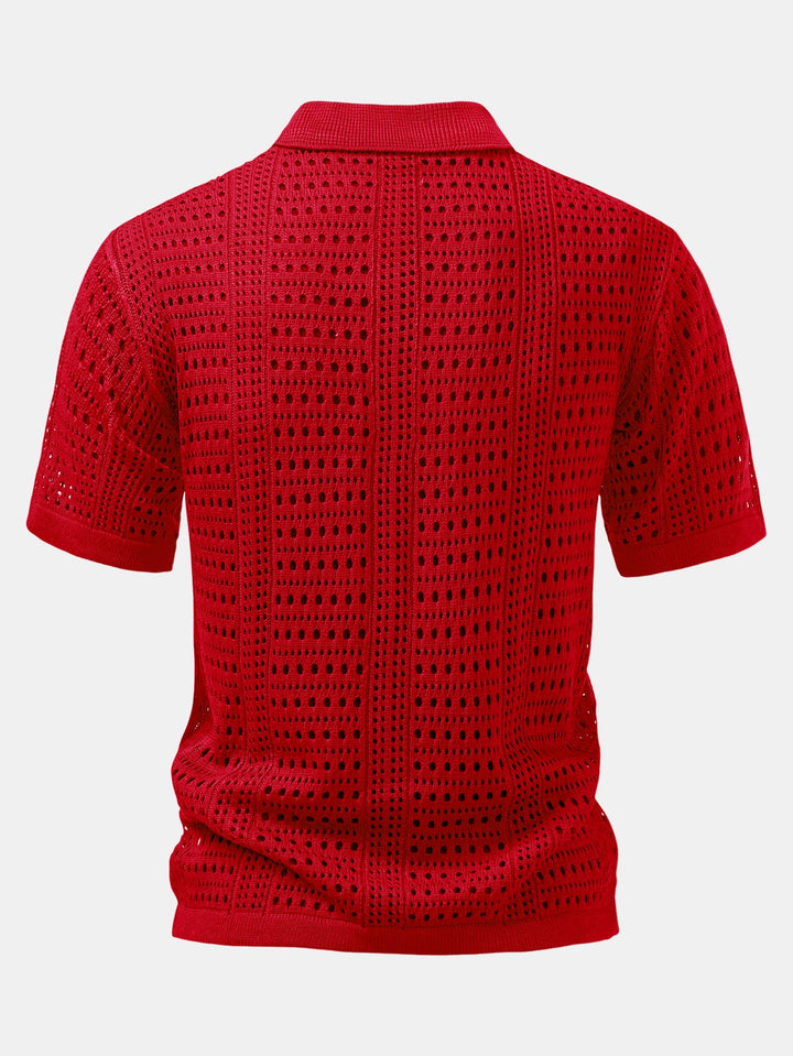 Gehaakte V-hals Polo-shirt & linnen broek met rechte pijpen