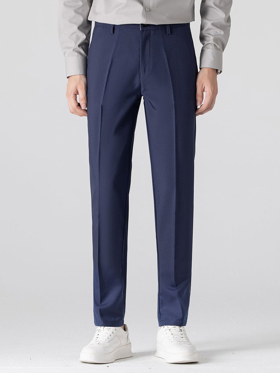 Contrast Trim Ribbed Johnny Collar Knit Polo & Slim Fit Tapered Trousers