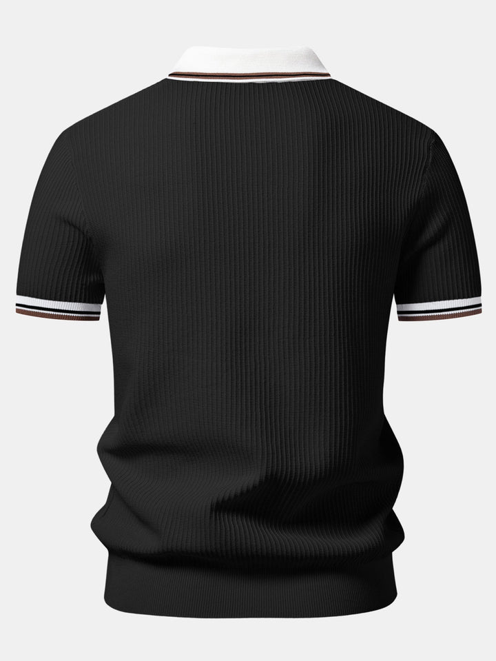 Contrast Trim Waffle Johnny Collar Knit Polo