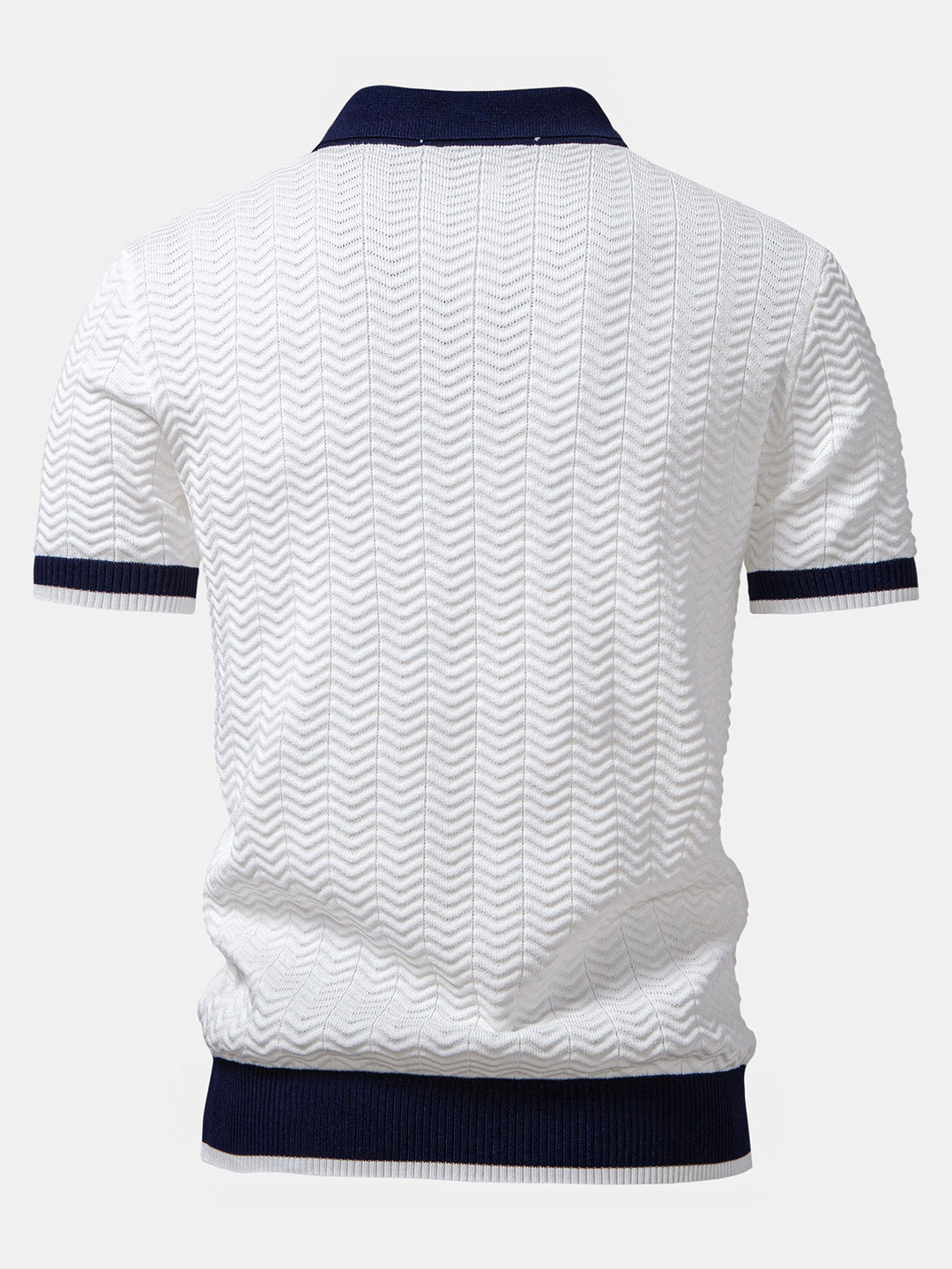 Textuurcontrast Gebreide V-Hals Polo Shirt & Rechte Ribbroek