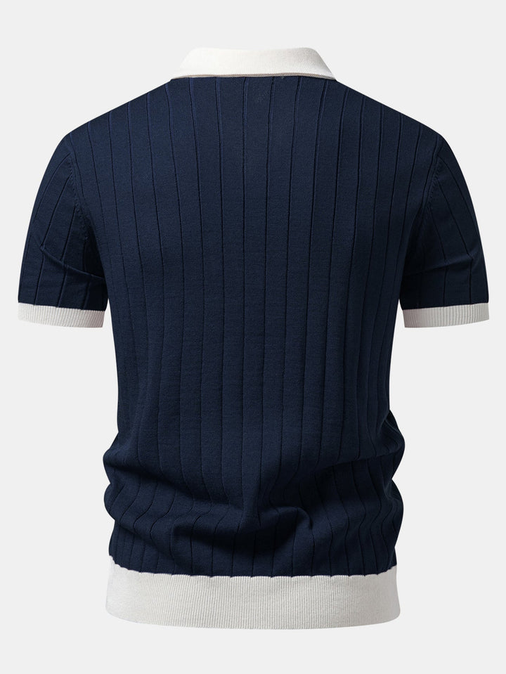 Contrast Trim Stripe Johnny Collar Polo