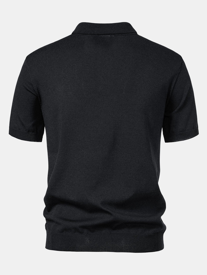 Stripe Jacquard Gebreid Polo Shirt & Rechte Ribbroek