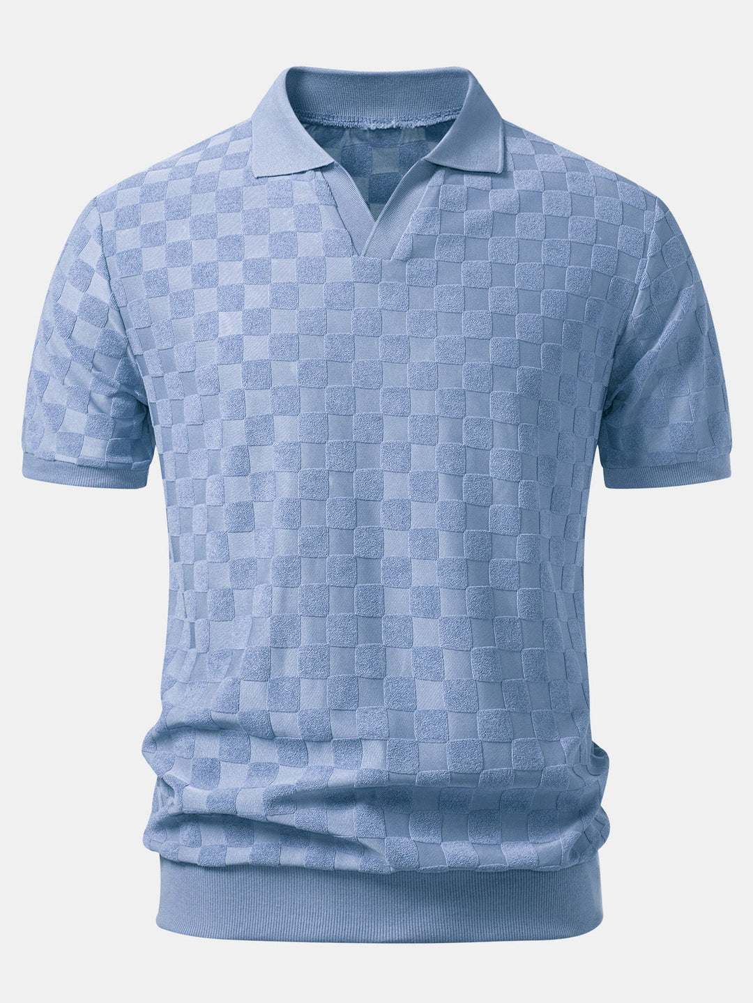 Checkerboard V-Neck Knit Polo