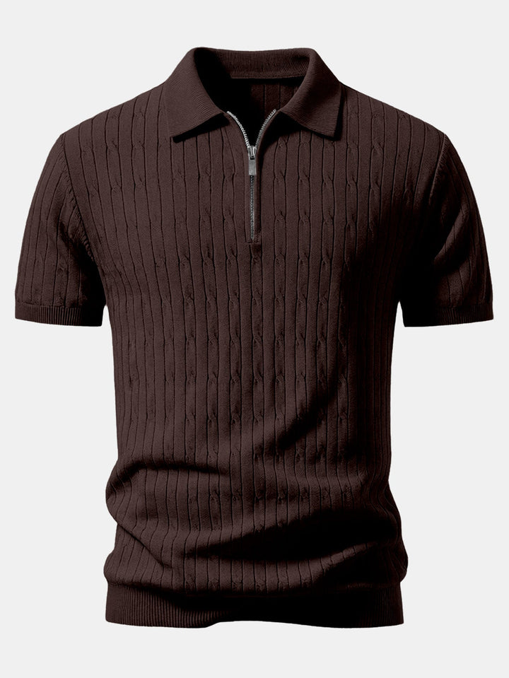 Twisted Jacquard Zipper Knit Polo & Slim Fit Tapered Trousers