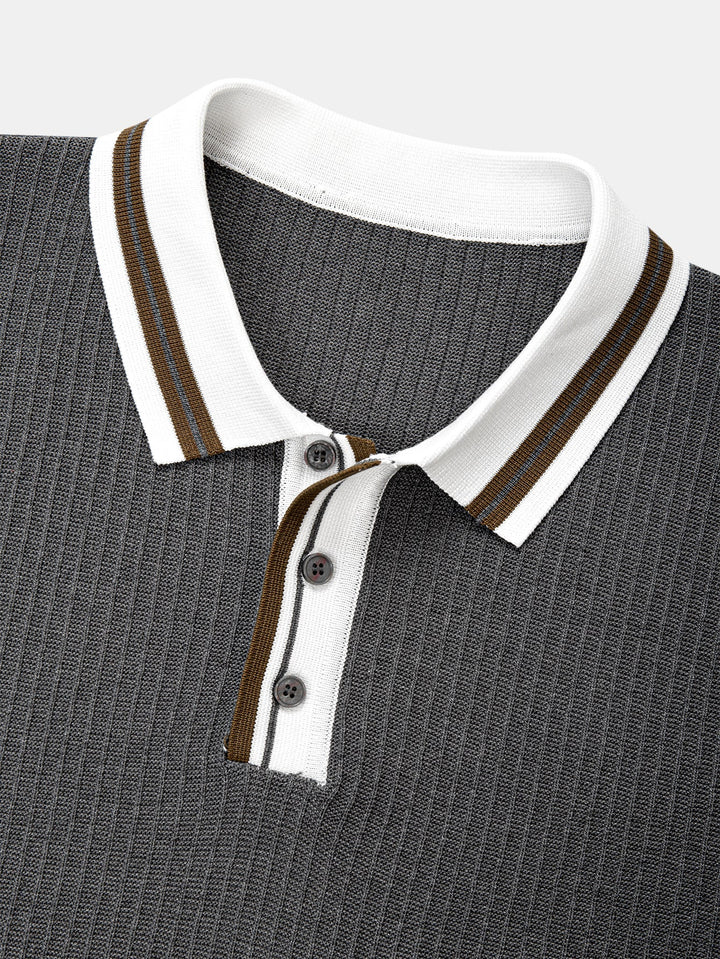 Contrast Trim Knit Polo Shirt & Slim Fit Tapered Trousers