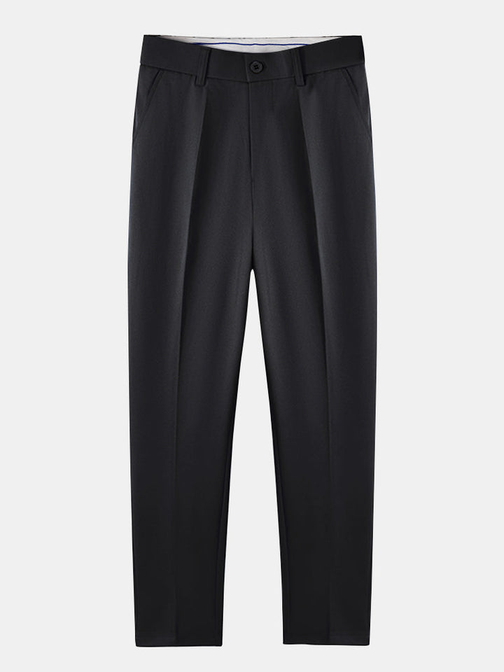 Contrast Trim Ribbed Johnny Collar Knit Polo & Slim Fit Tapered Trousers