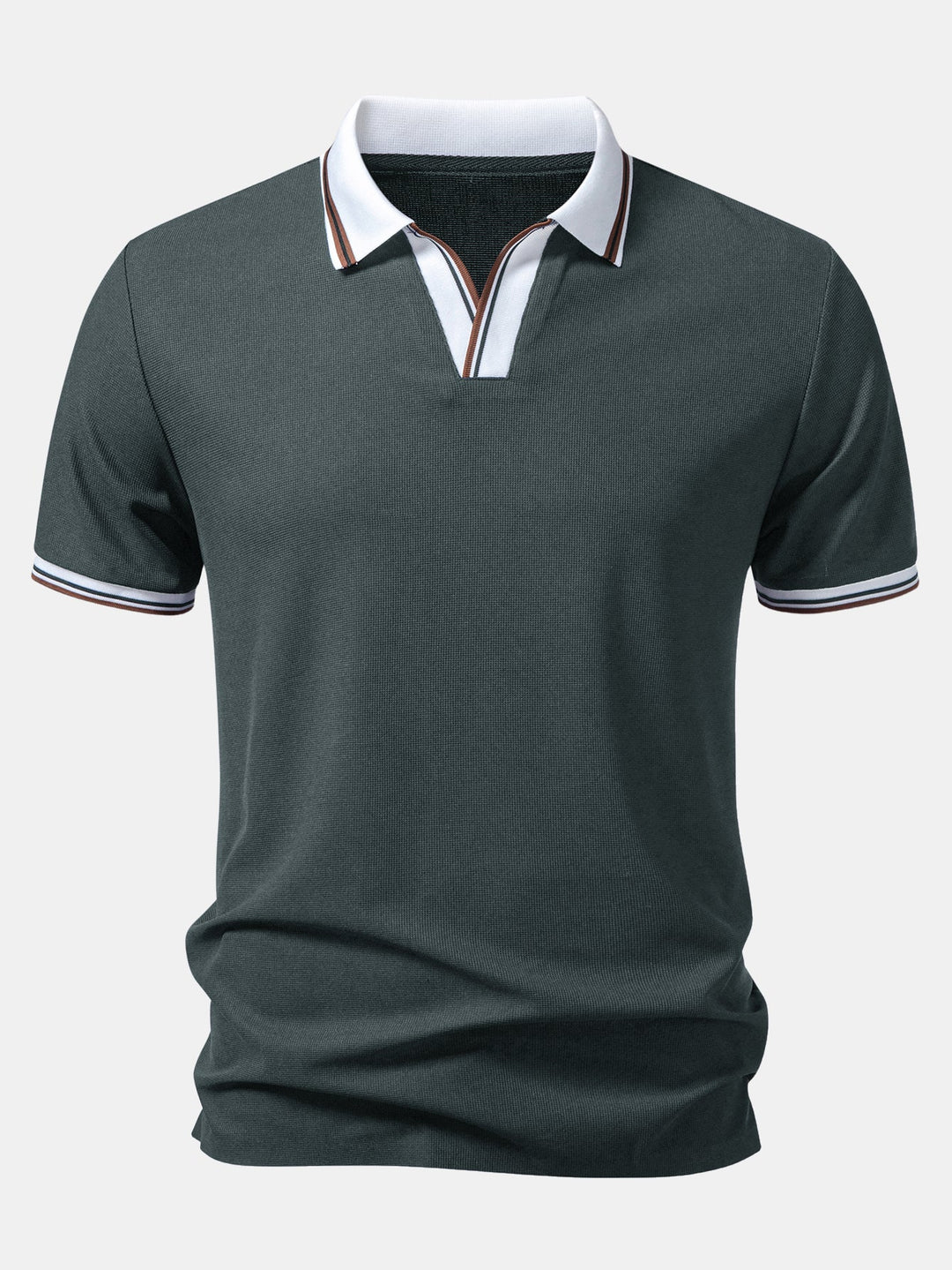 Contrast Trim Waffle Johnny Collar Polo
