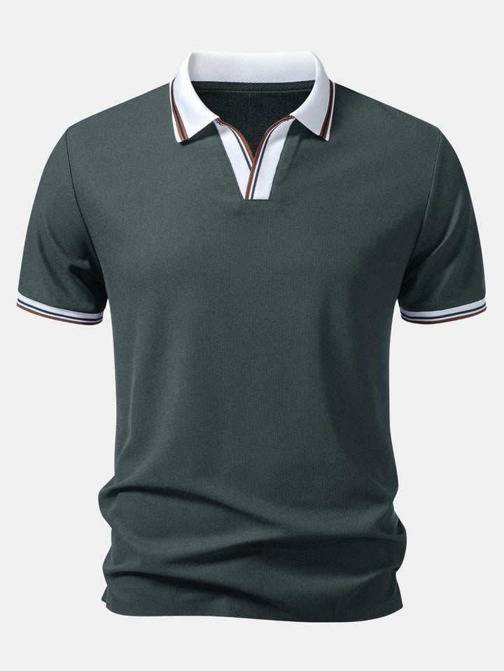 Contrast Trim Waffle Johnny Collar Polo